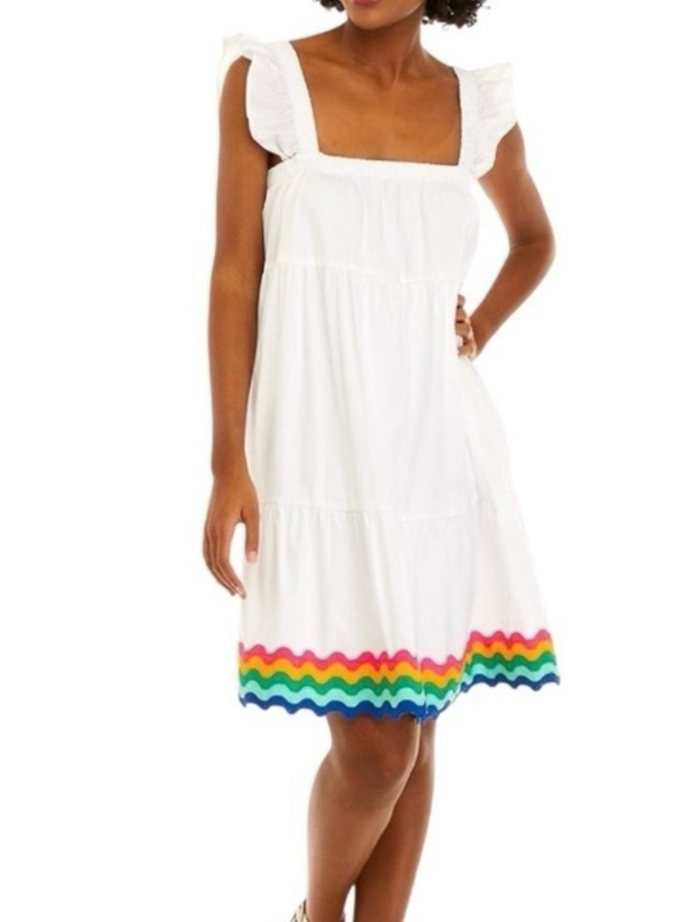 New Crown & Ivy Swing Dress Rainbow Hem White